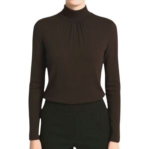 BARBARA BUI Wool Top Mock Neck Keyhole Fitted Brown Women XS Preppy France Made